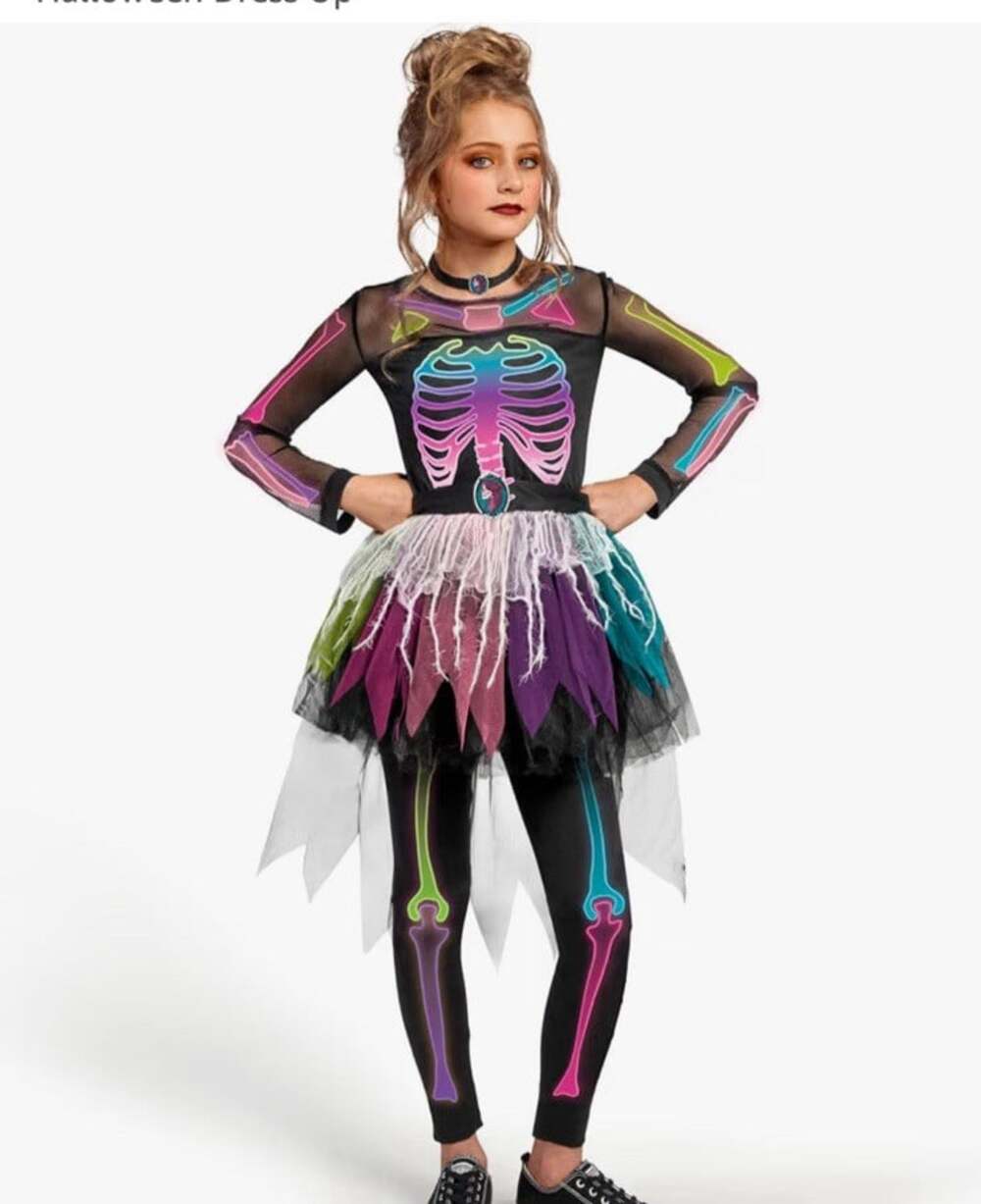 Spooktacular Creations Halloween Girls Skeleton Costume Rainbow Small size 5-7